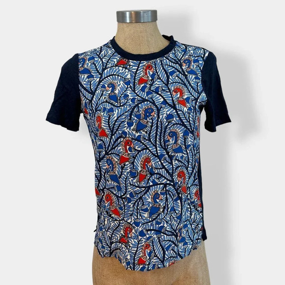 Tory Burch Wild Thing Silk Front Navy‎ T-Shirt XXS - Picture 2 of 7